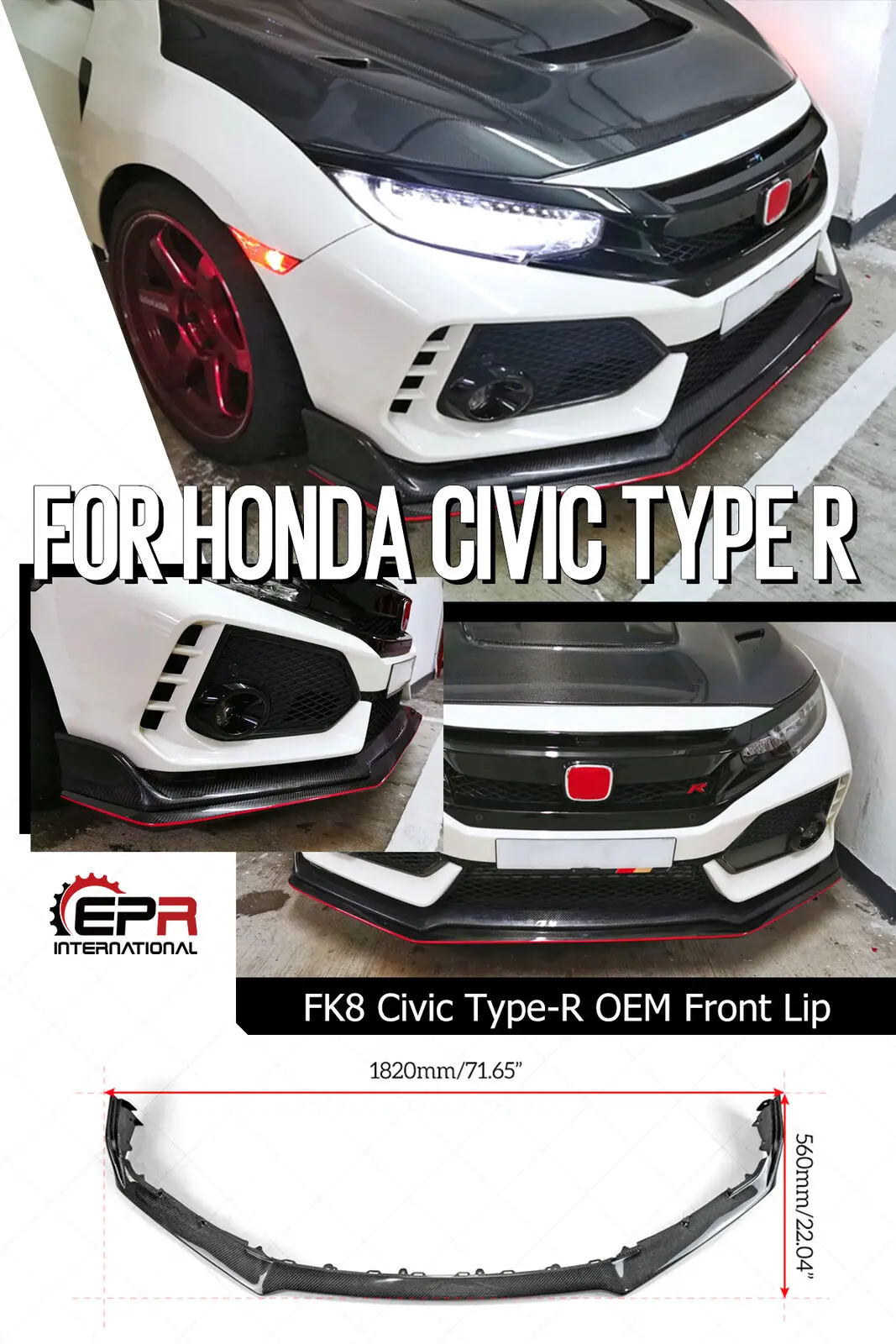 OE Carbon Глянцевый Для Honda FK8 Civic Type-R Передний сплиттер для губ Внешний комплект