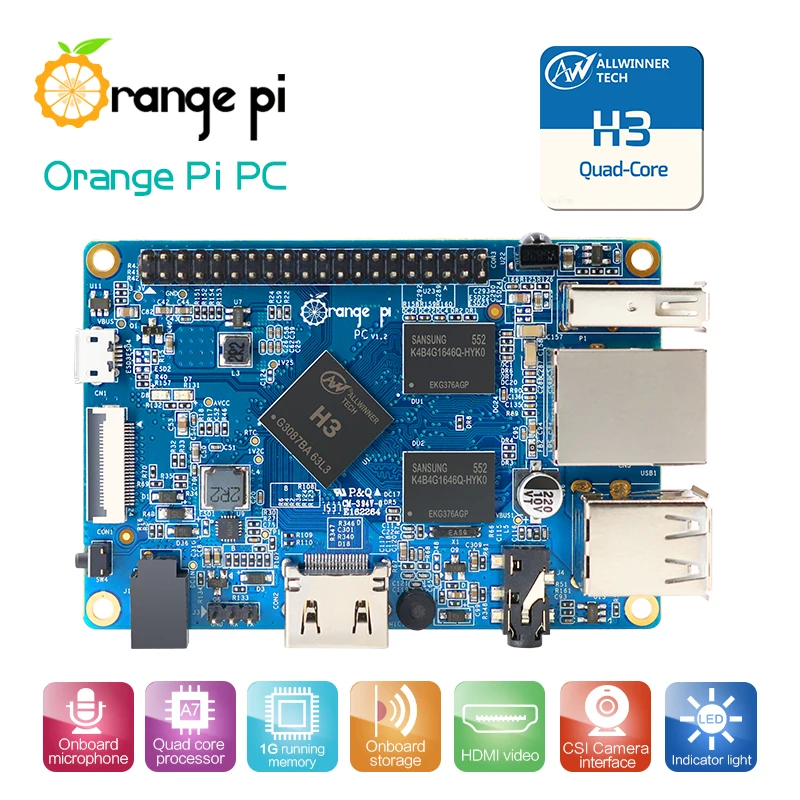 Orange Pi PC Development Board 1 ГБ оперативной памяти Allwinner H3 Одноплатный Компьютер Поддержка Android Ubuntu Debian OS Демонстрационная плата Мини-ПК