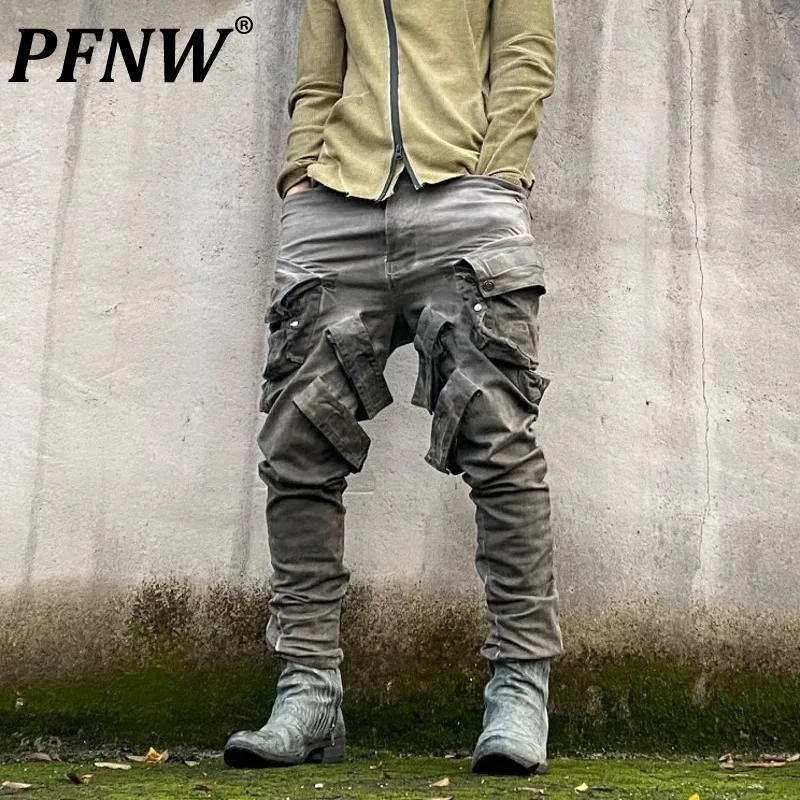 PFNW Осенне-зимний прилив тяжелой промышленности, трехмерная эластичная ткань высокой плотности с несколькими карманами, старые брюки холодного окрашивания 12A5220