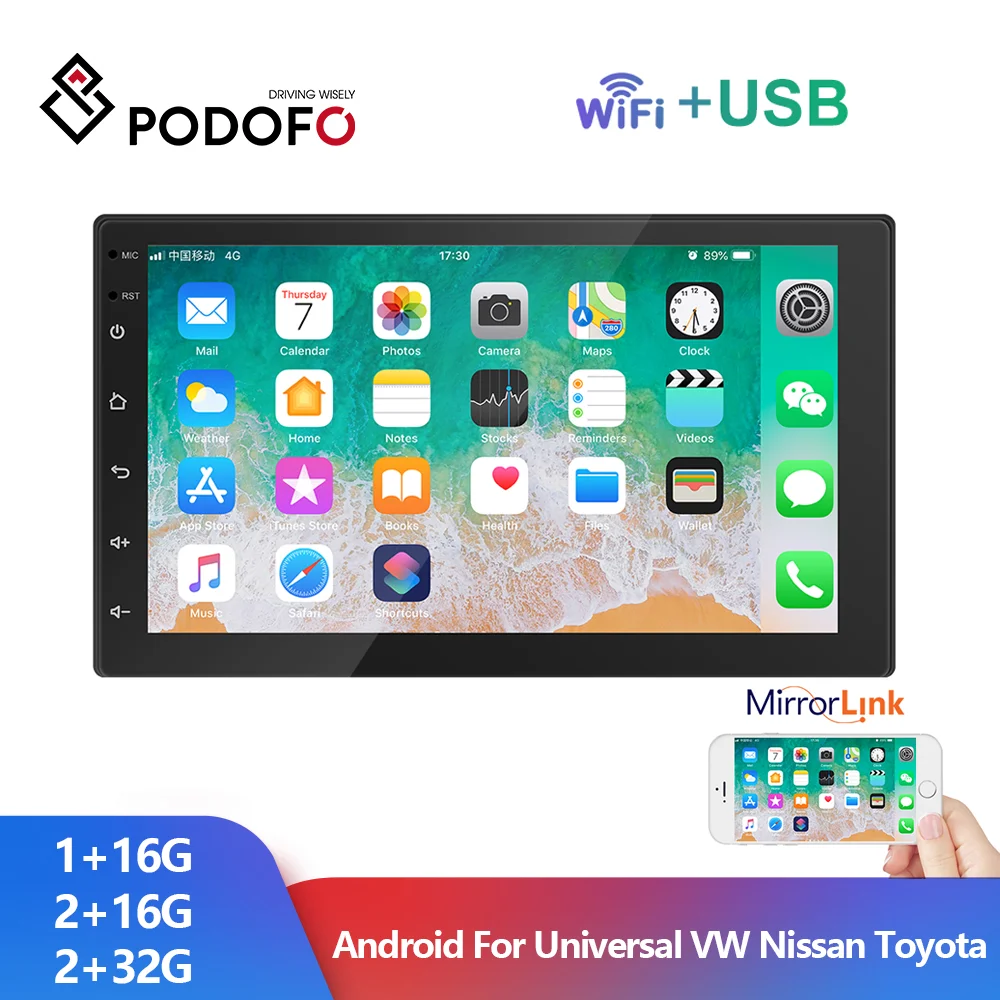 Podofo Автомобильный Радиоприемник 2 din Android 9,0 Мультимедийный Плеер GPS Bluetooth Универсальный Для Toyota Volkswagen Hyundai Kia Renault Suzuki