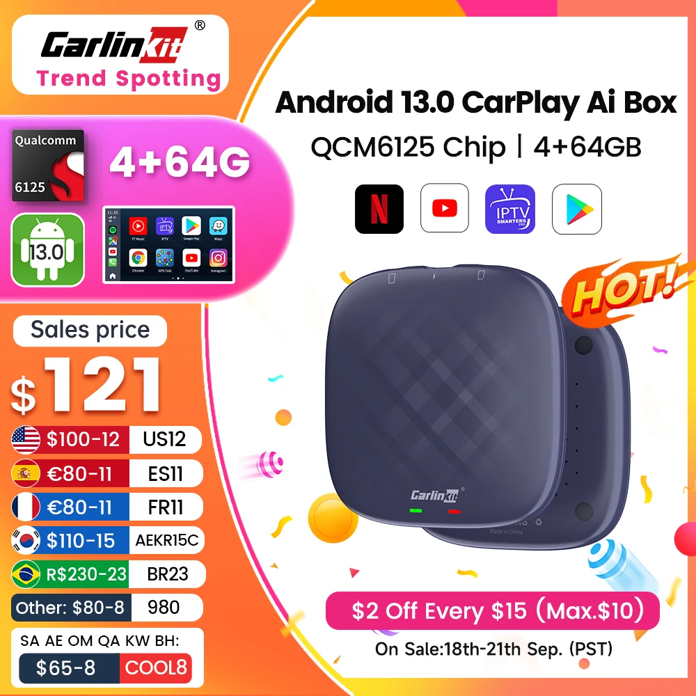 QCM665 Carlinkit Tv Box Android 13 Plus Netflix iptv YouTube Spotify Беспроводной CarPlay Android Auto 4GLTE GPS Автомобильная интеллектуальная Коробка