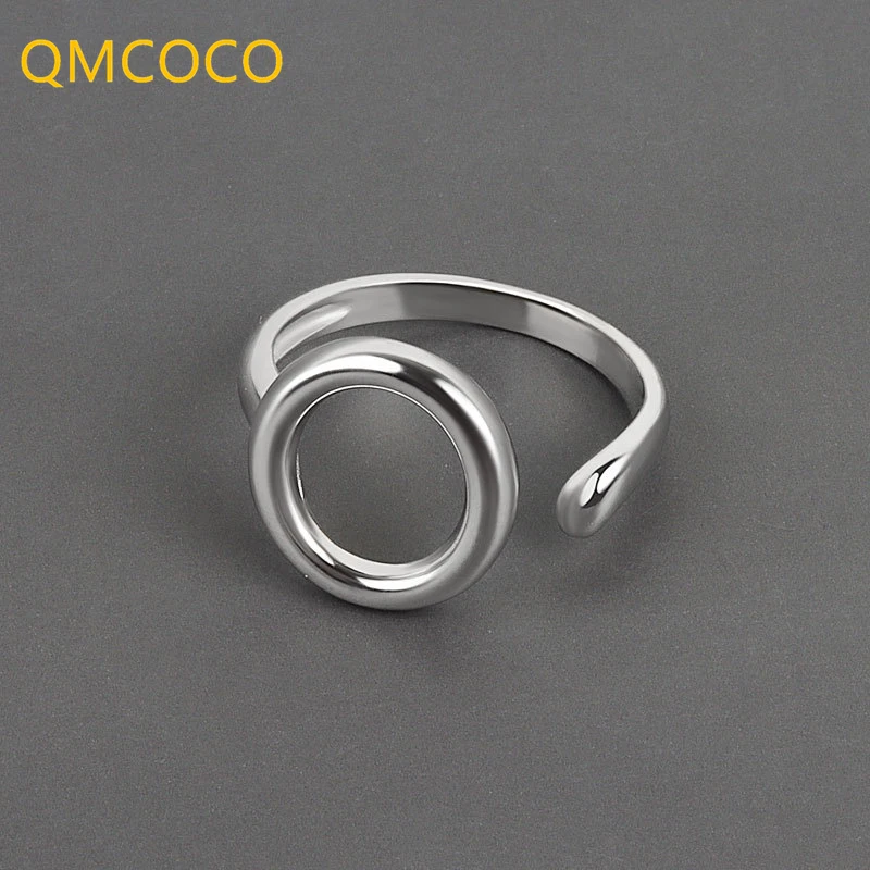 QMCOCO Серебряный Цвет, Выдалбливающее Геометрическое Круглое Открытое Регулируемое кольцо, Простая Ручная работа, Модные Ювелирные изделия Для женщин, подарки