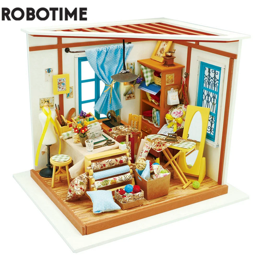 Robotime Rolife Кукольный Дом DIY Lisa Tailor Shop С Мебелью Детские Решетки Для Взрослых Миниатюрный Кукольный Домик Деревянные Наборы Игрушек DG101