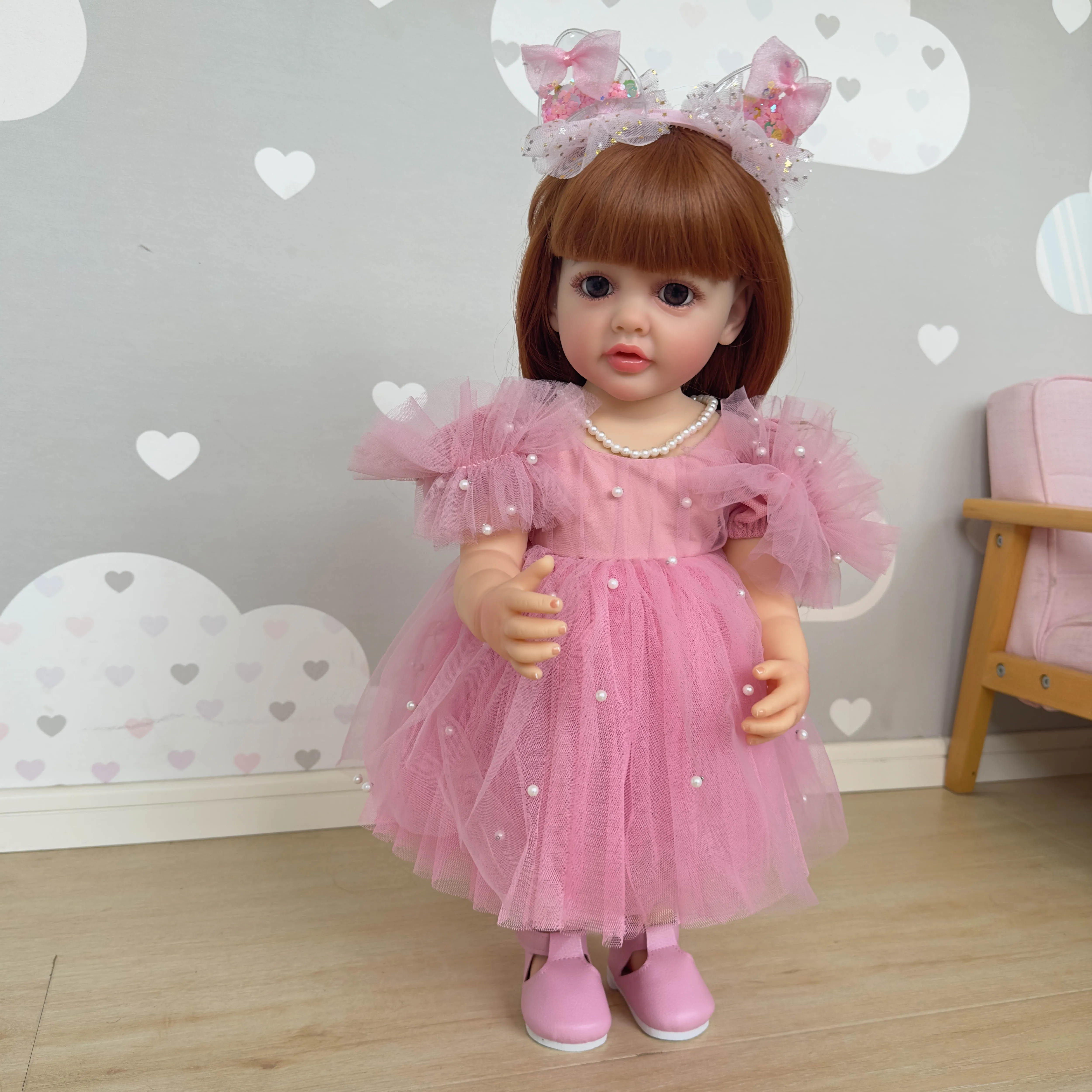 SANDIE 22 дюйма, мягкая силиконовая виниловая кукла для новорожденных девочек-малышей, принцесса Бетти, в розовом платье, подарки для детей