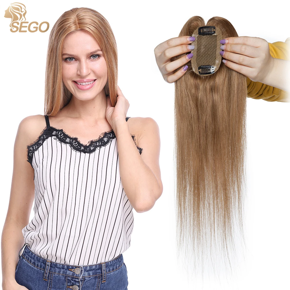 SEGO 6x9cm Шелковая Основа 100% Натуральные Волосы, Топперы Для Женщин, Натуральный Верхний Шиньон, Зажим для Наращивания Волос, Прямые Верхние Волосы