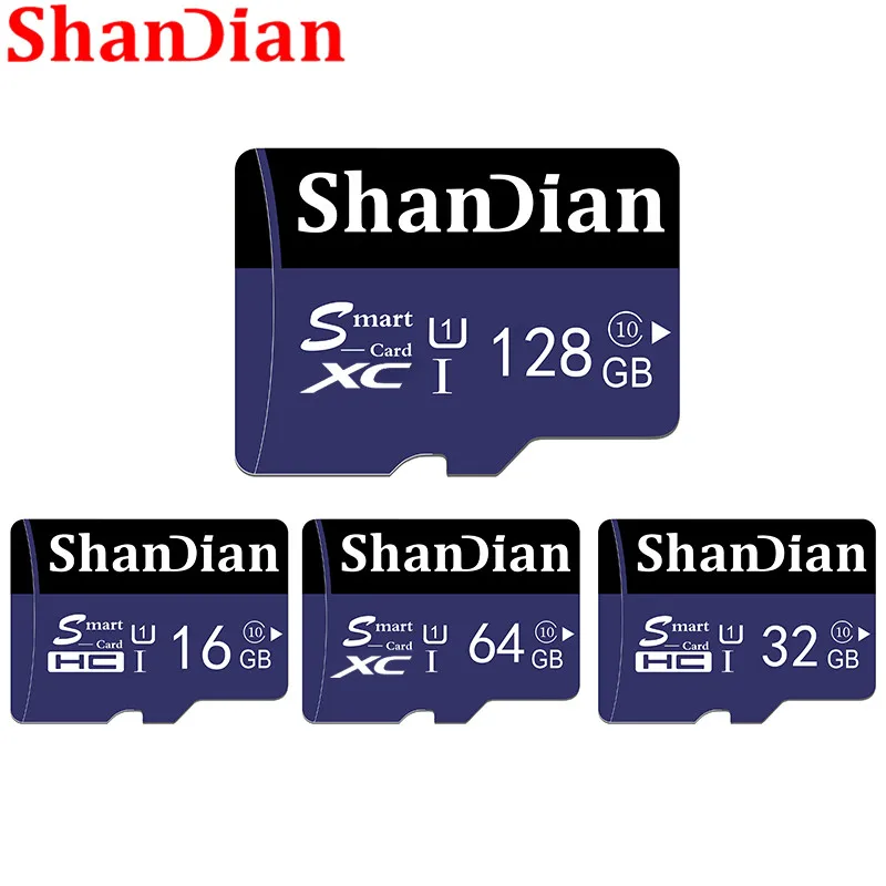 SHANDIAN 128 ГБ Смарт-SD-карта Class10 TF 16 ГБ Бесплатный Кардридер в Подарок 32 ГБ 64 ГБ Макс 98 Мб/с. Карта памяти для Samrtphone и настольного ПК