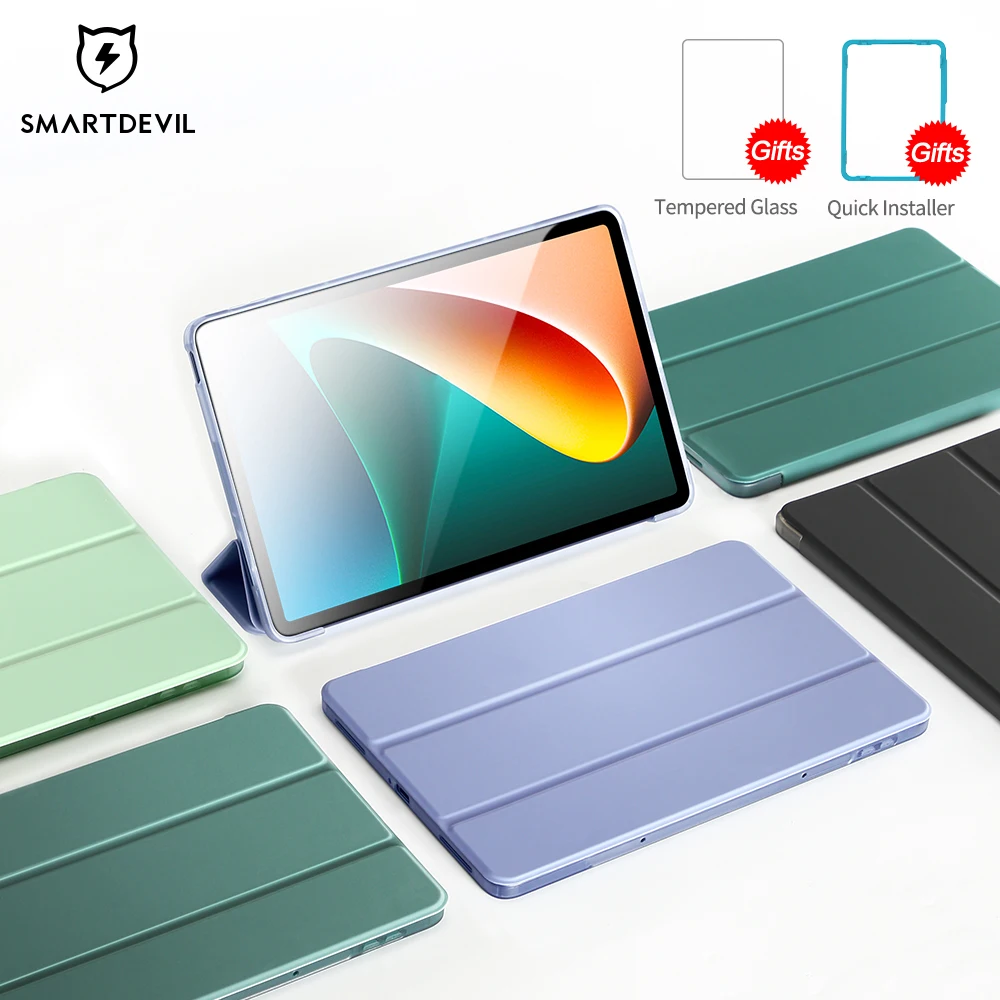 SmartDevil Мягкий Силиконовый Складной Чехол-книжка Для Xiaomi Pad 5 5 Pro 11 дюймов Smart Flip Cover С Защитой экрана Из Закаленного Стекла