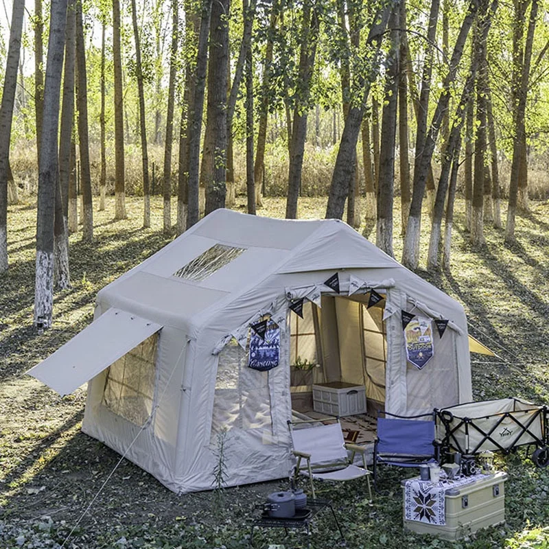 Tenda Campeggio 5 6 Человек Белый Хлопчатобумажный Холст Дышащий Надувной Глампинг На Открытом Воздухе Семейный Кемпинг Палатка Для Пикника