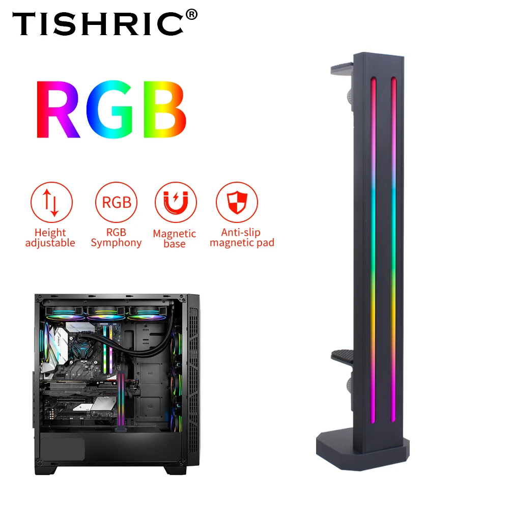 TISHRIC Красочный кронштейн для видеокарты Поддержка источника питания RGB Подсветка видеокарты для ПК Аксессуары для корпуса компьютера
