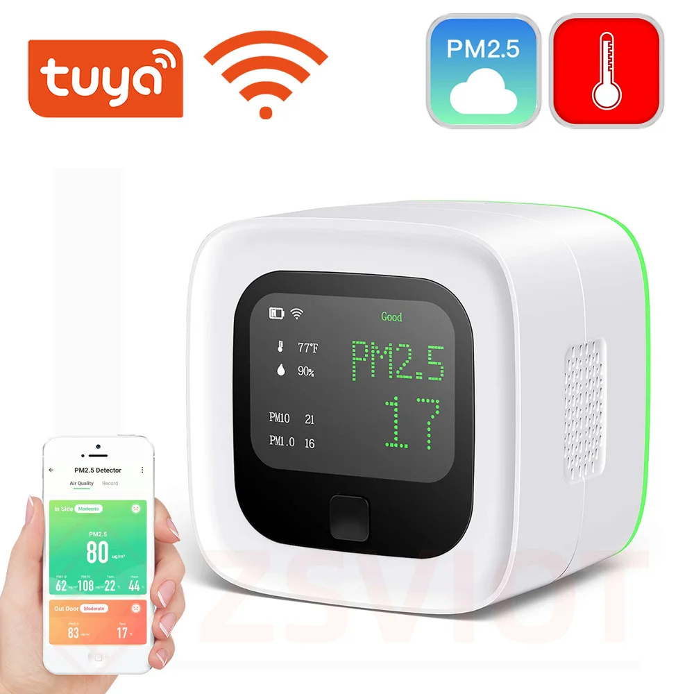 Tuya WiFi PM2.5 Датчик мониторинга Анализатор качества воздуха Детектор газа Датчик Температуры Влажности Тестер газа Пыли PM10 Дисплей