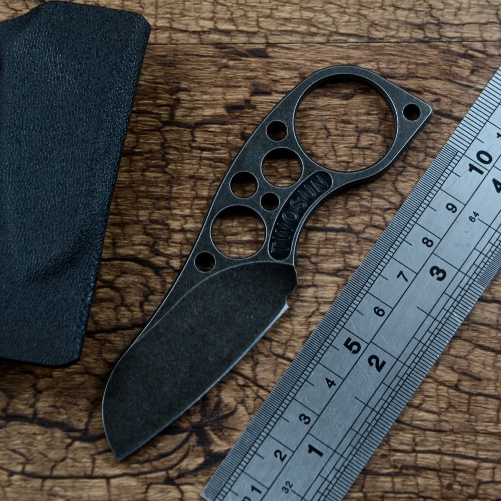 Twosun Mini EDC Фиксированный Нож Coutel TS148 D2 с Черным Полированным Лезвием с Ножнами Kydex, Карманный Нож для Кемпинга И Охоты на Открытом Воздухе