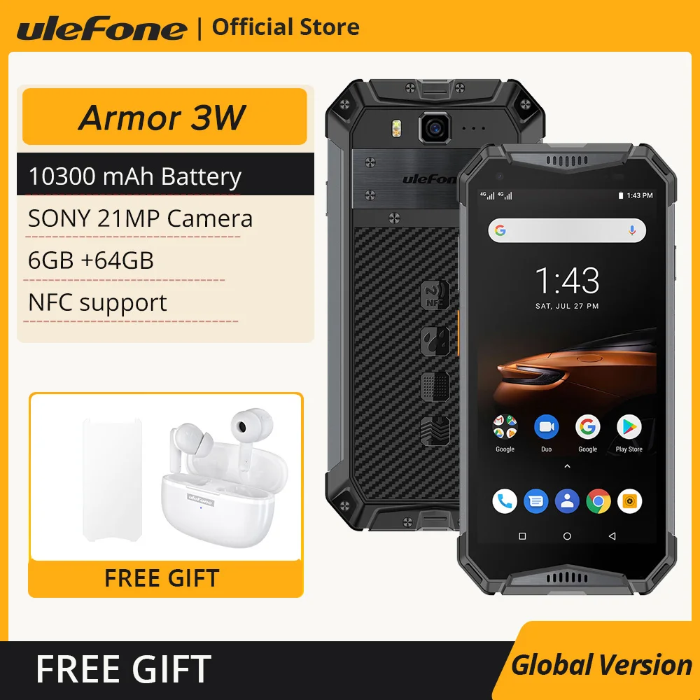Ulefone Armor 3W Водонепроницаемый Android 9.0 Helio P70 6G + 64G NFC Глобальная версия 4G-LT