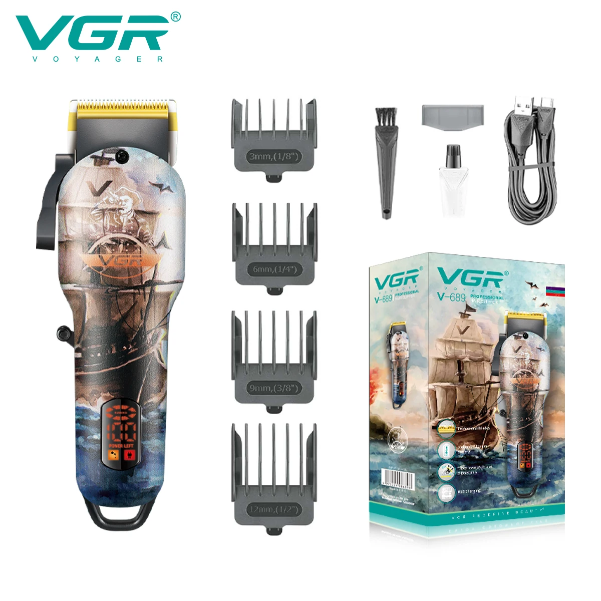 VGR Триммер для волос Профессиональная Машинка Для Стрижки Волос Регулируемая Машинка Для Стрижки Волос Беспроводные Перезаряжаемые Электрические Машинки для Стрижки Волос для Мужчин V-689
