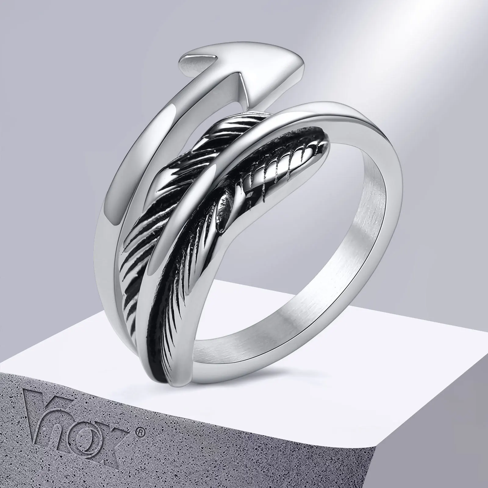 Vnox Кольцо в форме стрелы для мужчин, браслет из перьев из нержавеющей стали, Винтажные этнические братские кольца в стиле крутого панка