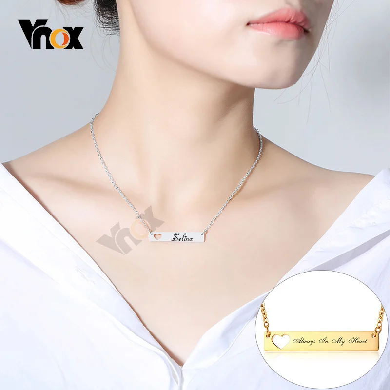Vnox Простые ожерелья с горизонтальной перекладиной в виде полого сердца для женщин из нержавеющей Стали на заказ, Персонализированные, с гравировкой ID, подвесные ювелирные изделия