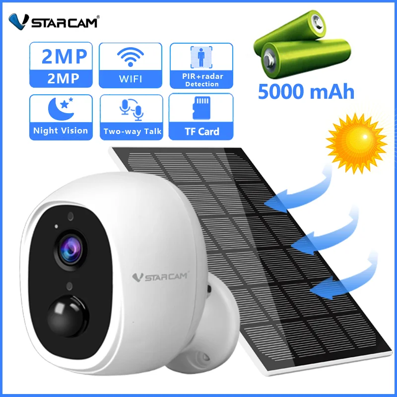Vstarcam WiFi Солнечная камера Наружная IP камера ночного видения PIR Обнаружение человека Аккумуляторная батарея емкостью 5000 мАч Камера Безопасности