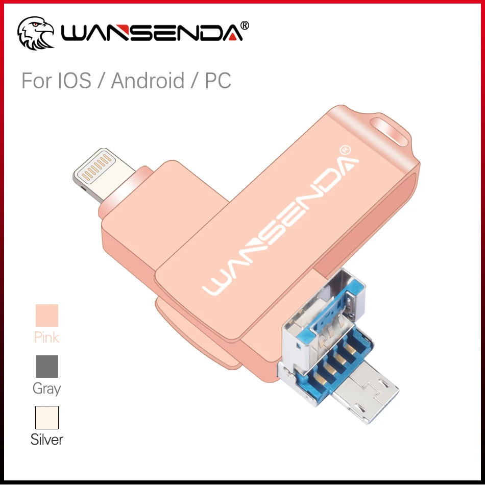 WANSENDA 3-в-1 USB 3,0 Флэш-накопитель для iPhone/iPad / IOS / Android/ПК 256 ГБ 128 ГБ 64 ГБ 32 ГБ 16 ГБ OTG Флеш-накопитель USB Memory Stick