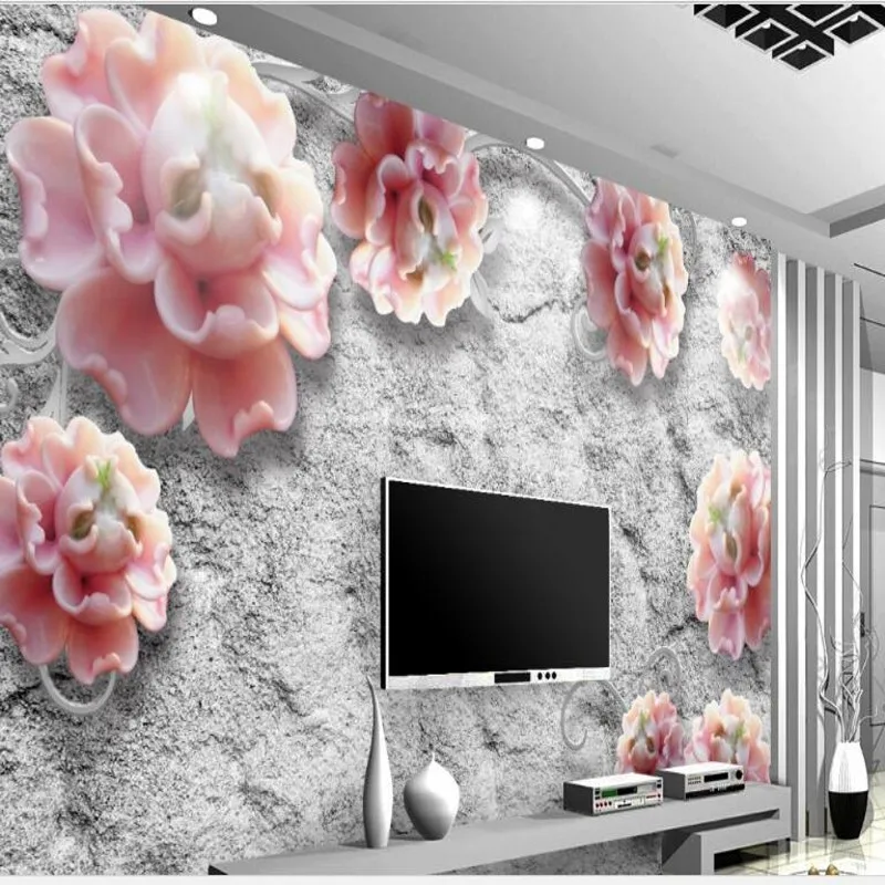 wellyu Индивидуальные крупномасштабные фрески рельефный цветок пиона виноградная лоза 3D ТВ фон стены нетканые обои papel de parede