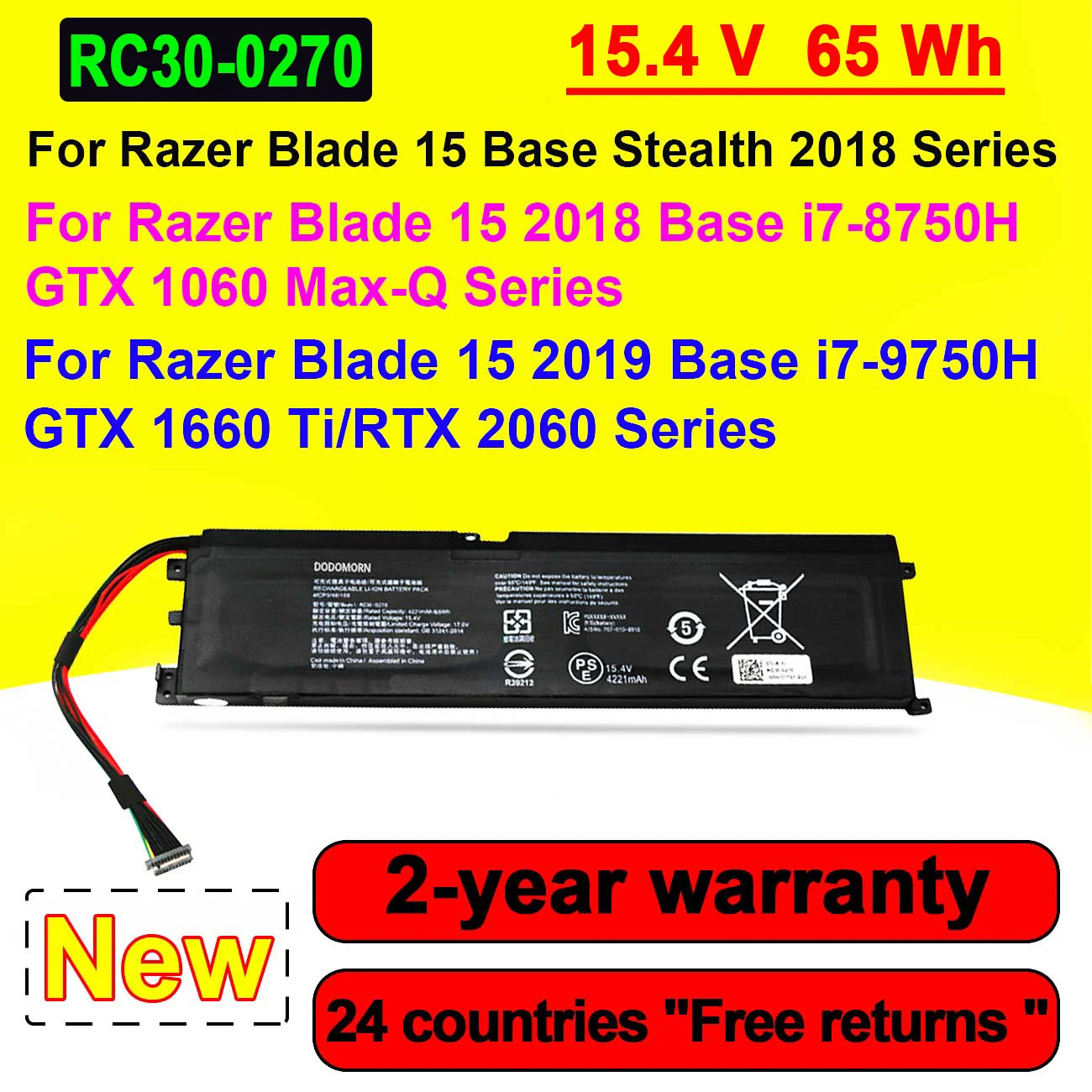 Wisecoco НОВЫЙ Аккумулятор для ноутбука RC30-0270 15,4 В Для Razer Blade 15 BASE 2018 2019 2020 2021 Год RZ09-02705 RZ09-02705E76-R3U1