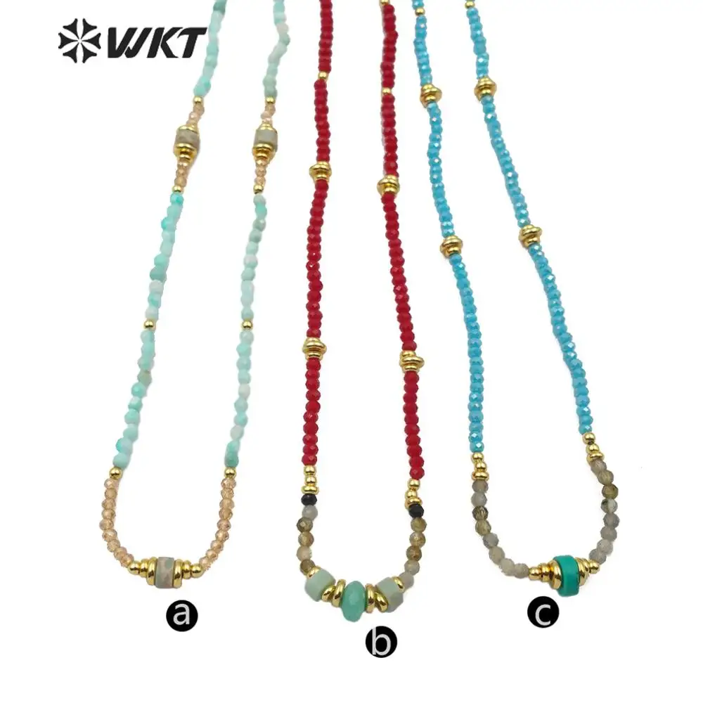 WT-N1199 WKT Многоцветное ожерелье из бисера, ожерелье с амазонитом и кристаллами, Женское модное ожерелье из бисера с золотым гальваническим покрытием