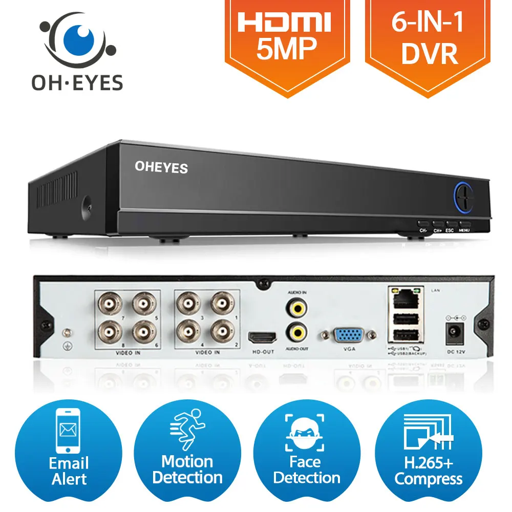 XMEYE 8-Канальный CCTV AHD DVR Рекордер H.265 5MP 4MP 1080P 8CH 6 В 1 Гибридный Видеорегистратор NVR Видеонаблюдения Видеомагнитофон 4CH