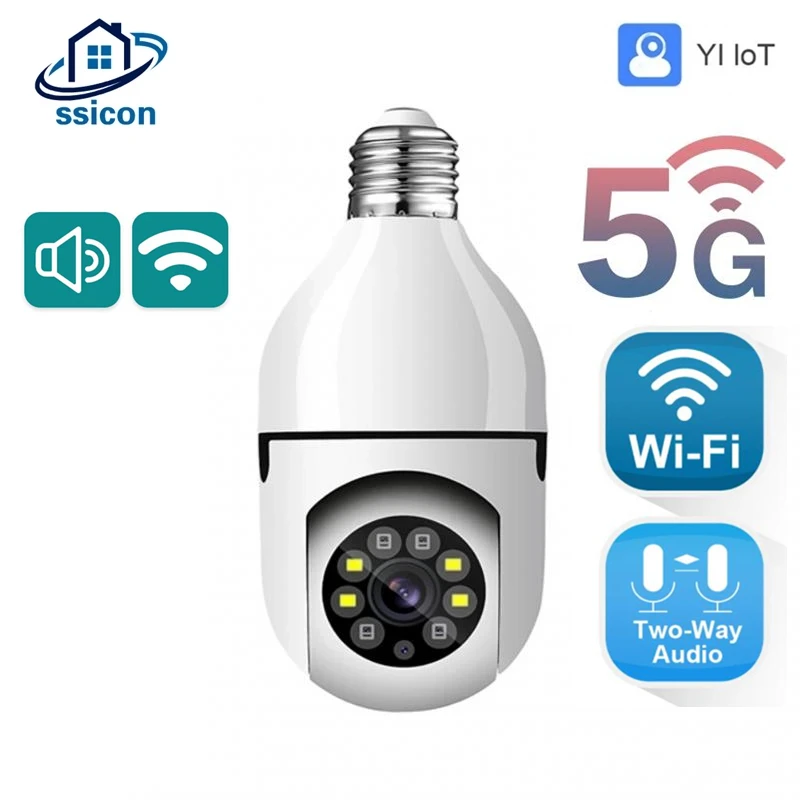 Yliot 5G WIFI Лампа E27 Камера Видеонаблюдения для умного дома, Двухстороннее аудио, автоматическое отслеживание, Беспроводная МИНИ-камера Безопасности