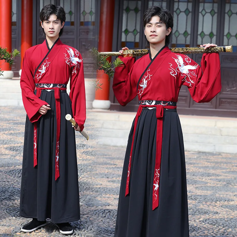 Yourqipao Китайское платье Древний Ханфу, красные, черные Традиционные платья с вышивкой, Халат для народных танцев в Китайском стиле, костюм для Косплея, Костюм