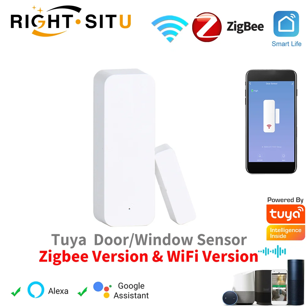Zigbee WiFi Дверной датчик, контакт с окном, Открытие, Закрытие, приложение Tuya, дистанционное управление, совместимое с Alexa Google Assistant