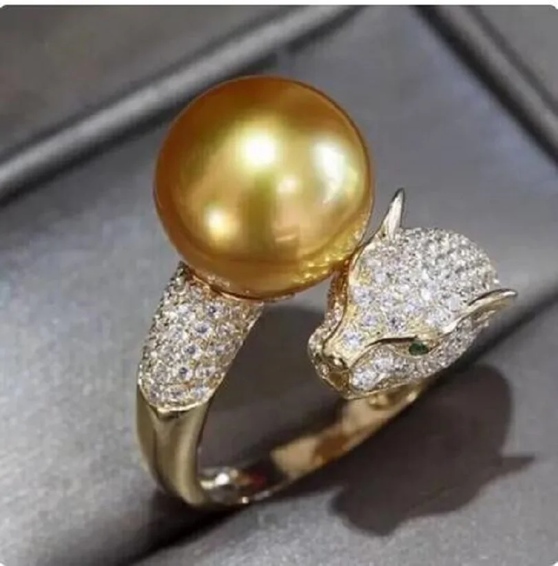 АААА ++++ 10 мм Таитянский жемчуг S925 Серебряное кольцо с леопардом, открывающее кольцо