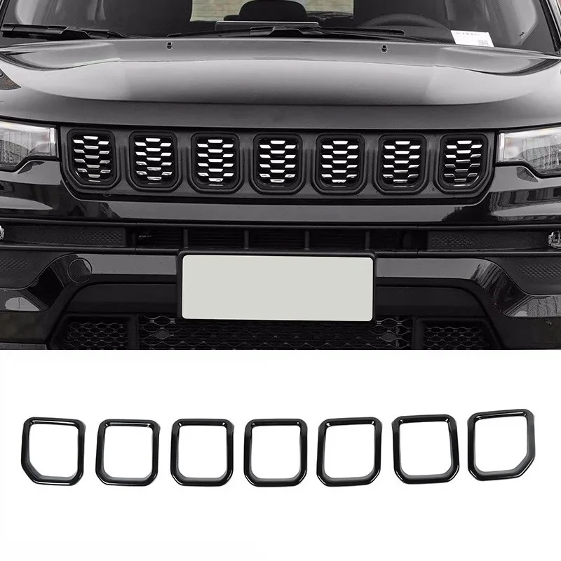 Автомобильные накладки-вкладыши для Jeep Compass 2021 2022 Ярко-черный ABS Вставка в переднюю решетку Радиатора, накладка на решетку радиатора, Сетчатые накладки на решетку радиатора