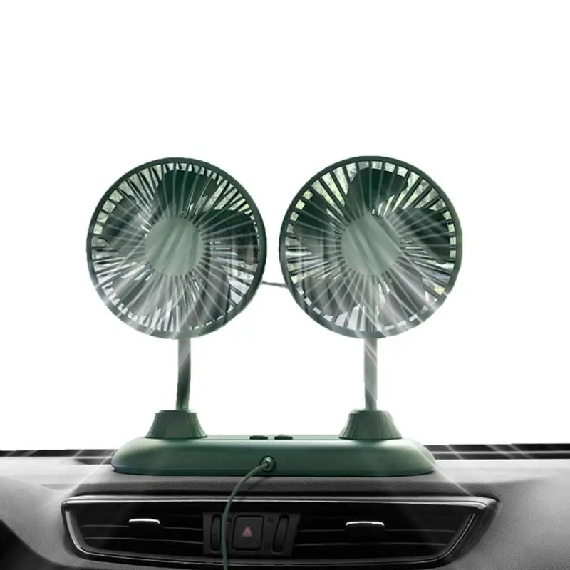 Автомобильный вентилятор для заднего сиденья с вращением на 360 градусов, Автомобильный вентилятор с вращающейся двойной головкой, Сильный ветер, Сверхшумная работа, Вентилятор охлаждения автомобиля
