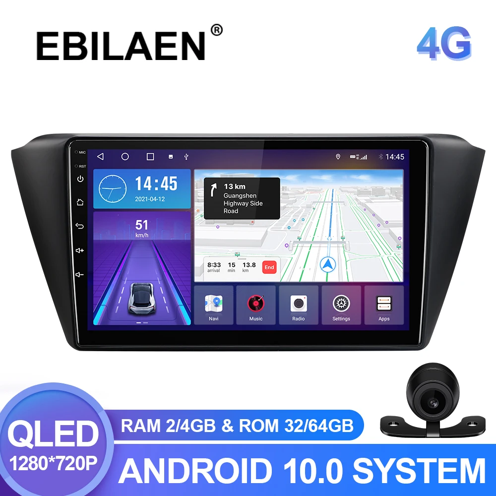Автомобильный Радио Мультимедийный Плеер Для Skoda Fabia 2015 2016 2017 2018 2019 Android 10,0 Авторадио GPS Навигационная Камера RDS Carplay 4G