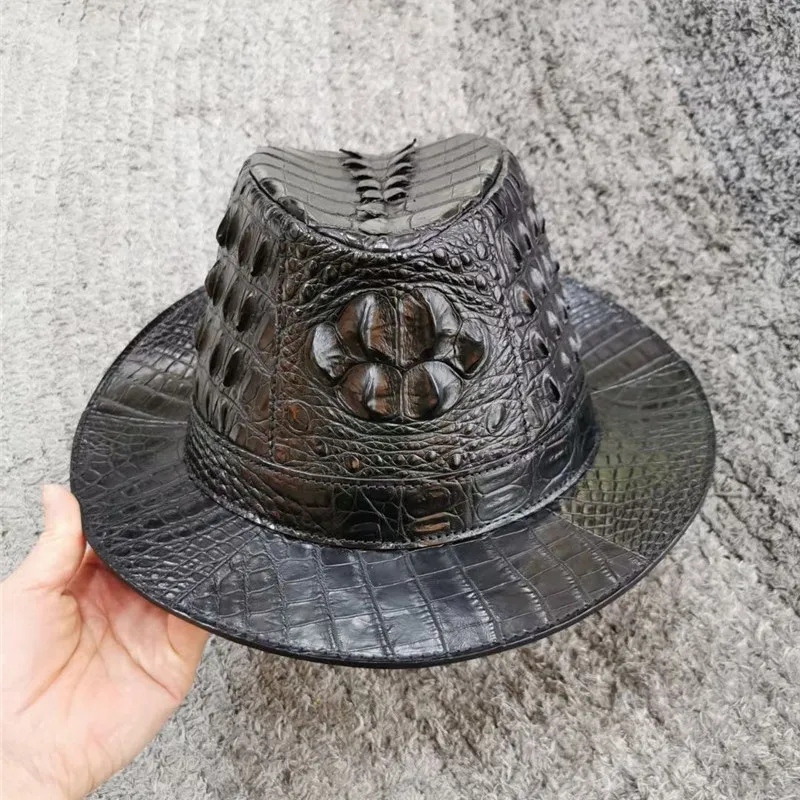Аутентичная Мужская Джазовая шляпа-котелок Из натуральной крокодиловой кожи, шляпа-фетровая шляпа в Британском Стиле Из натуральной кожи аллигатора, Мужская джазовая Кепка