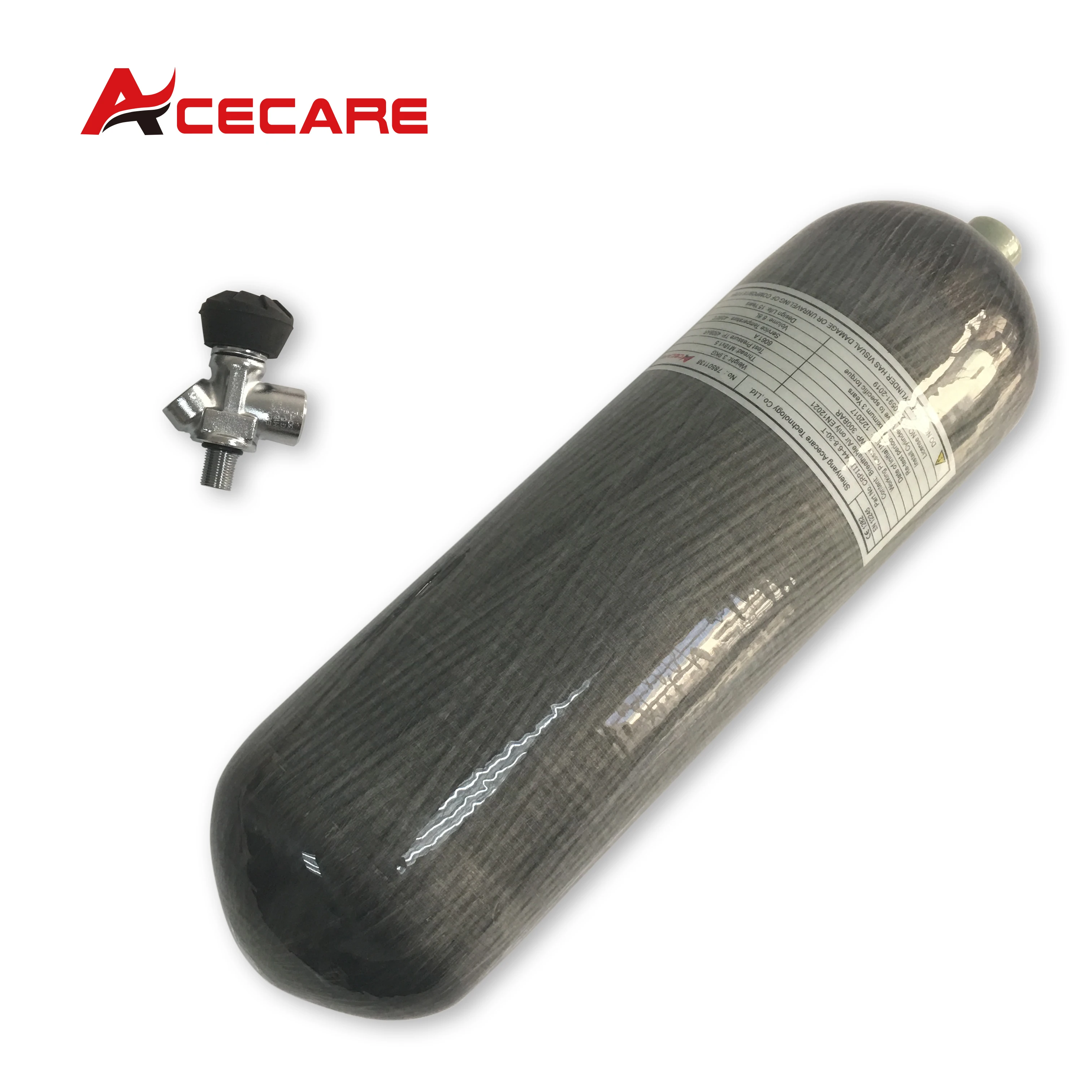 Баллон из углеродного волокна ACECARE объемом 6,8 л 30 МПа 300 бар 4500 фунтов на квадратный дюйм CE с небольшим калибровочным клапаном для подводного плавания