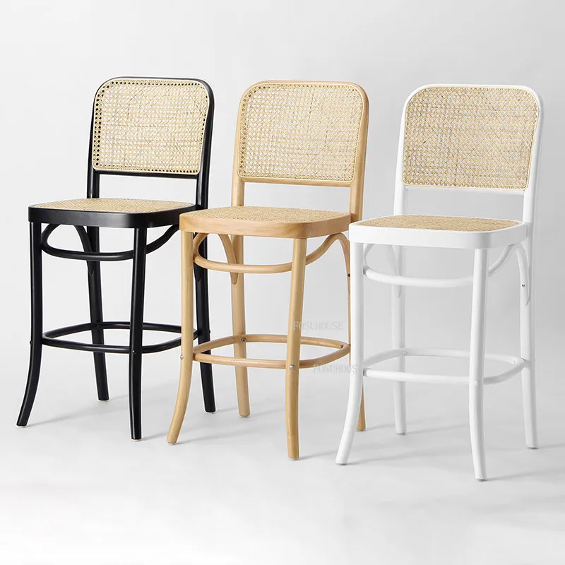 Барные стулья из массива дерева в Скандинавском Стиле, спинка из ротанга, Современный Минималистичный Дизайн барных стульев для отдыха Taburetes De Cocinas Мебель для дома