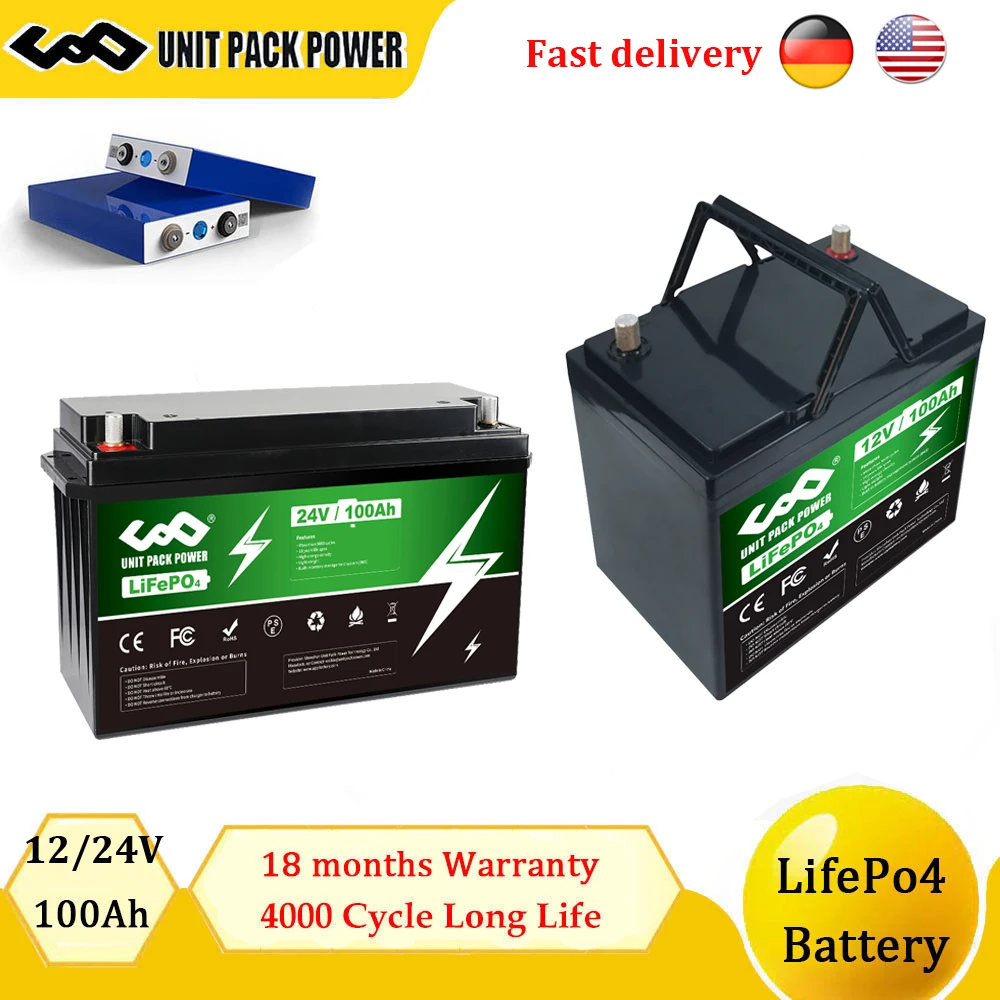 Батарея Lifepo4 12V 24V 100Ah Lithium Lion Battery 4000 Circle Life 100A BMS для RV Outdoor Marine Перезаряжаемая Инверторная Мощность