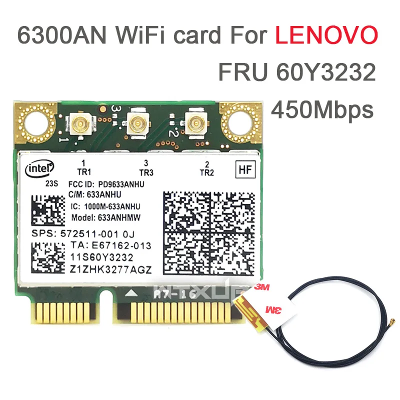 Беспроводной Wi-Fi 60y3232 для Intel 6300agn Mini Pci-e Pcie Card Ultimate-n 802.11a/g/n с антенной для T410 T420 T430 X220 Y460
