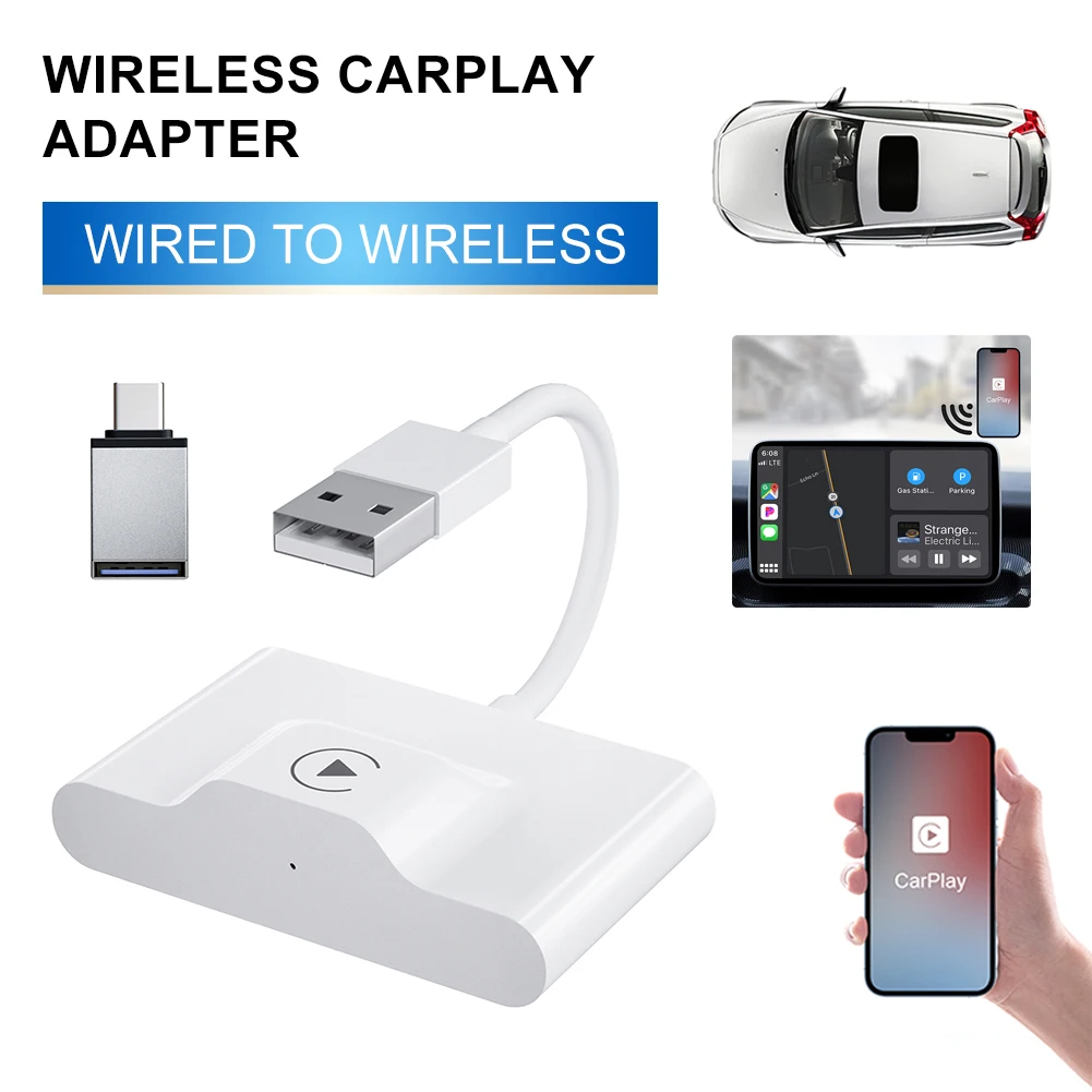 Беспроводной адаптер CarPlay Подключи и играй с подключением к беспроводному ключу для iPhone Apple CarPlay 2,4 G и 5G WiFi Автоматическое сопряжение Обновление OTA