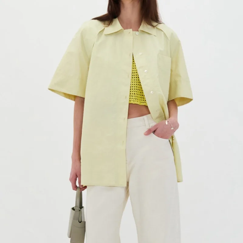 Весенне-летний Лацкан 2023 с рукавом-ротатором, Однобортная Свободная Повседневная рубашка для женщин