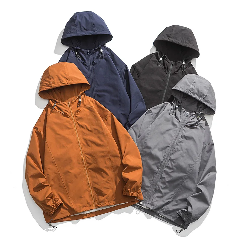 Ветровка Мужская осенняя куртка 2023 Новая модная качественная однотонная куртка с капюшоном для кемпинга на заказ