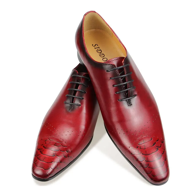 Вечерние модельные туфли из коровьей кожи, Модные мужские Элегантные Деловые Свадебные Офисные Оксфорды на шнуровке, Роскошные, Красные, черные, с острым носком