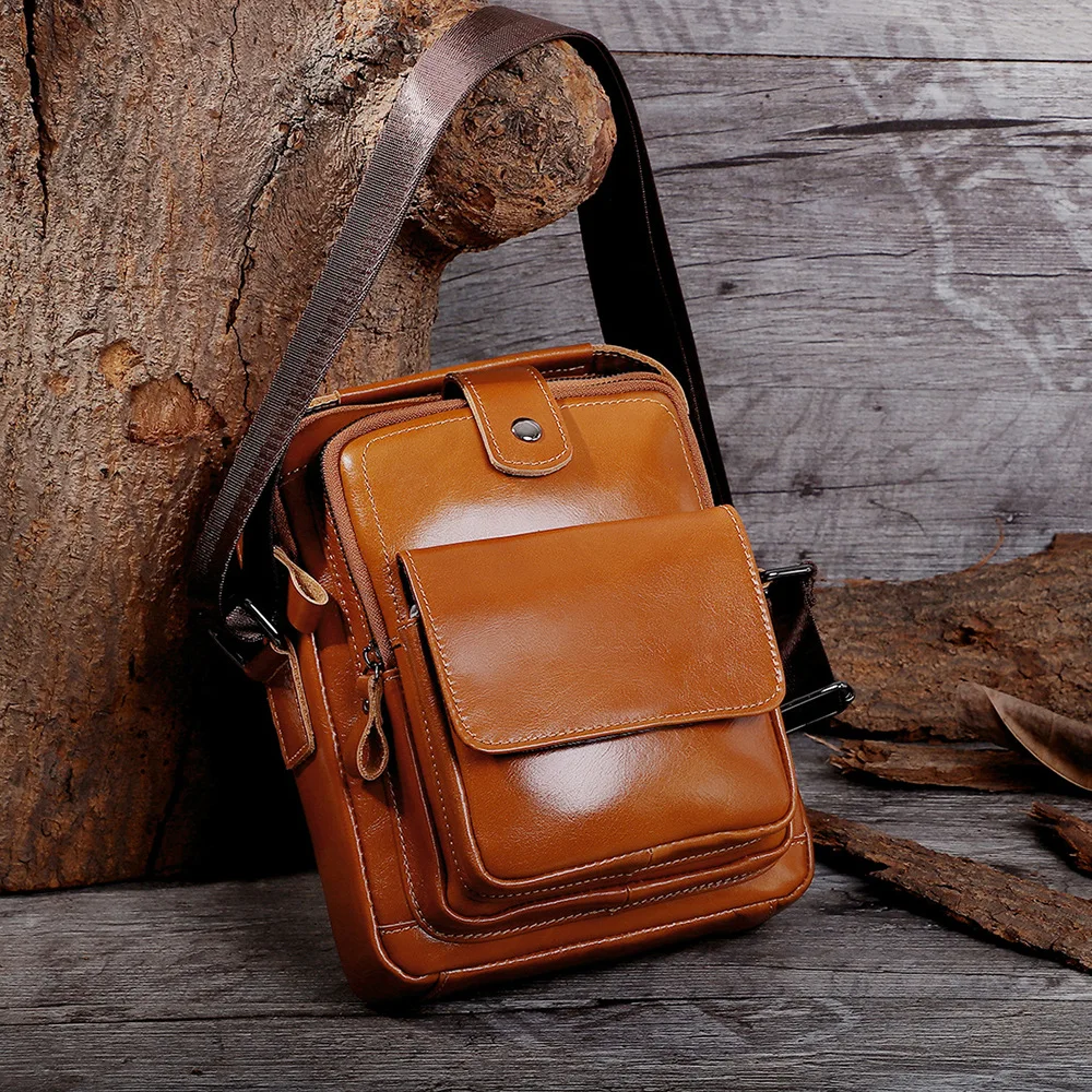 Винтажная мужская простая кожаная многофункциональная маленькая сумка для телефона через плечо, сумка через плечо