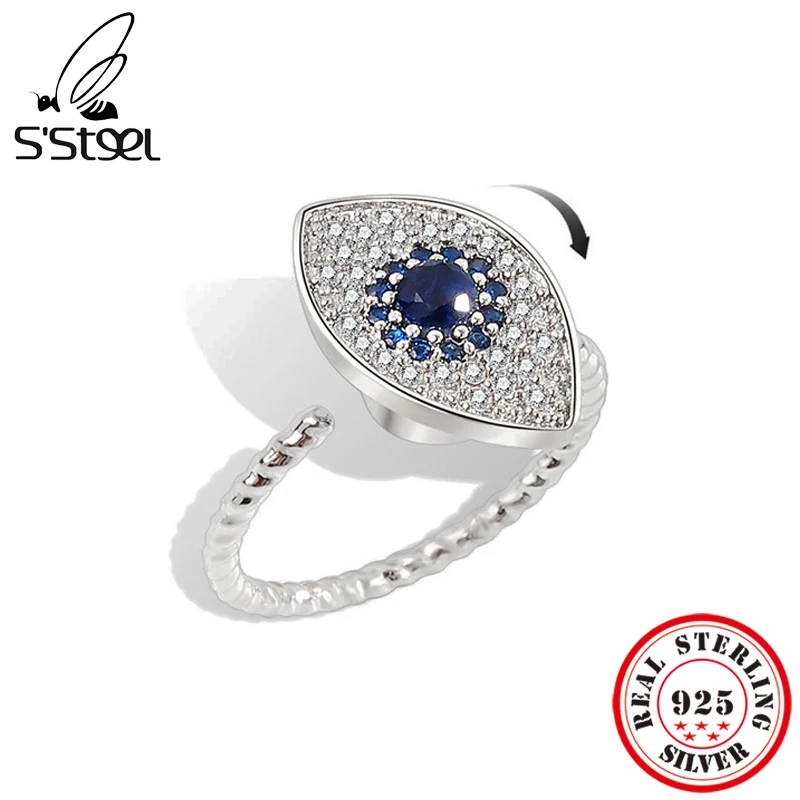 Вращающееся кольцо из Нержавеющей Стали 925 Пробы от сглаза, Синие кольца для беспокойства о пальцах Для женщин, Регулируемые Роскошные Дизайнерские украшения