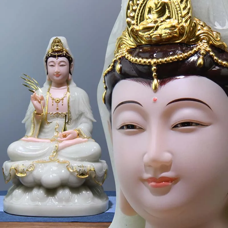 Высококачественная нефритовая статуя Будды Юго-Восточная Азия Защита ДОМАШНЕЙ Святыни Буддизм Поклонение Божественности Статуя Гуаньинь Авалокитешвары