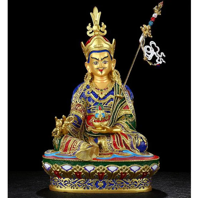 Высококачественная цветная роспись, позолота, статуя будды, Талисман для защиты семьи, буддизм, статуя будды Падмакара Гуру Ринпоче