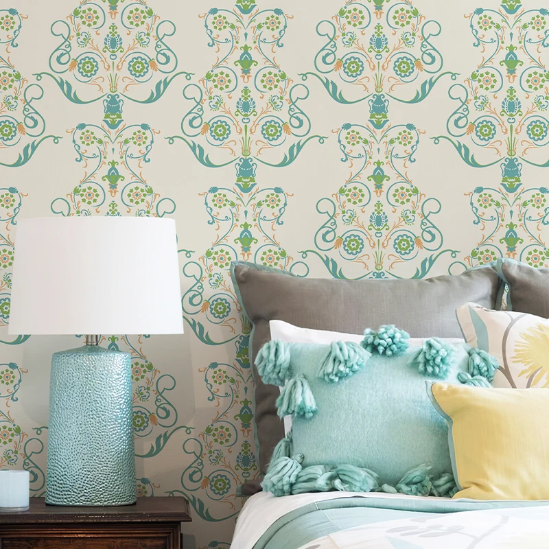 Высококачественные ПВХ самоклеящиеся водонепроницаемые обои для стен, зеленые обои с цветочным рисунком для стен спальни