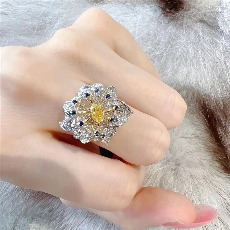 Высококачественные ювелирные изделия с бриллиантами, кольца в форме капли с желтыми бриллиантами, женские модели с полной просверленностью, универсальный темперамент