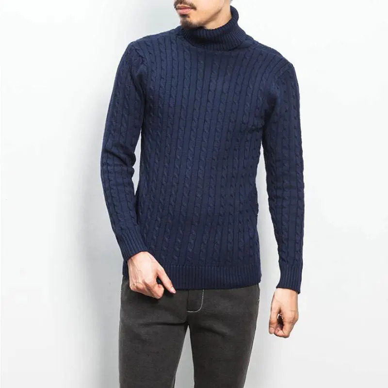 Высококачественный Великолепный осенне-зимний мужской свитер с высоким воротом, модный тонкий свитер из толстой нити, однотонный мужской трикотаж, тренд
