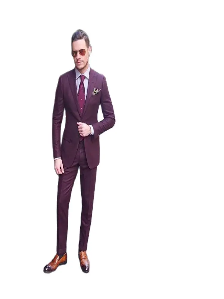 Высококачественный Мужской деловой костюм на заказ 2020 года, Свадебные смокинги-двойки, приталенная одежда для жениха (куртка + брюки)