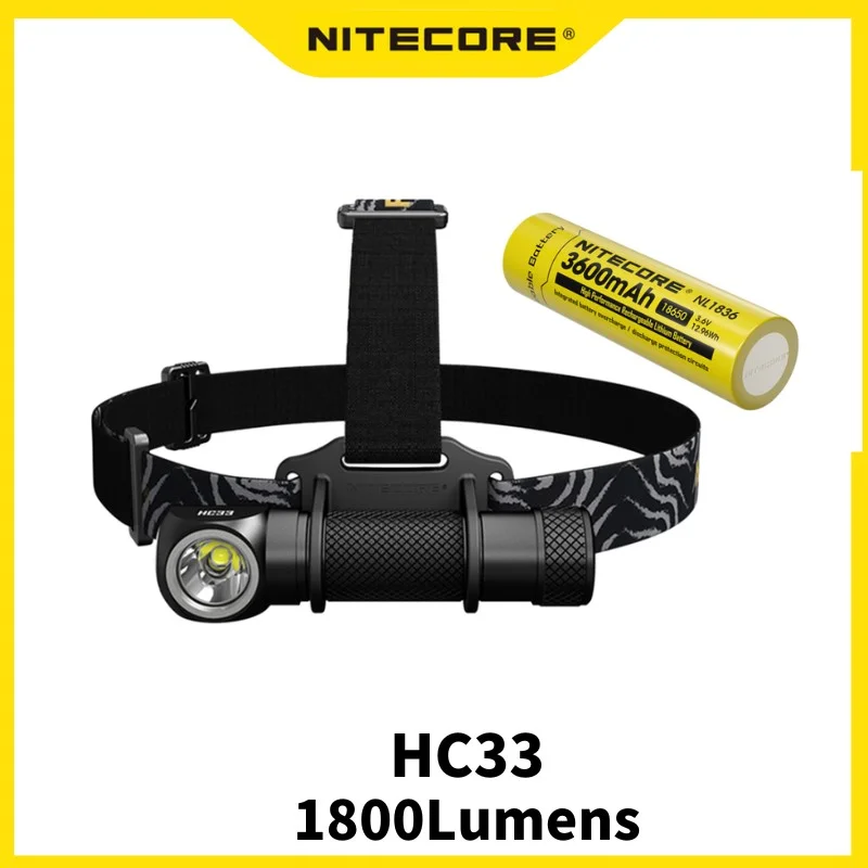 Высокопроизводительный L-образный налобный фонарь NITECORE HC33 1800 люмен, дальность луча 187 Метров, 8 режимов работы фары